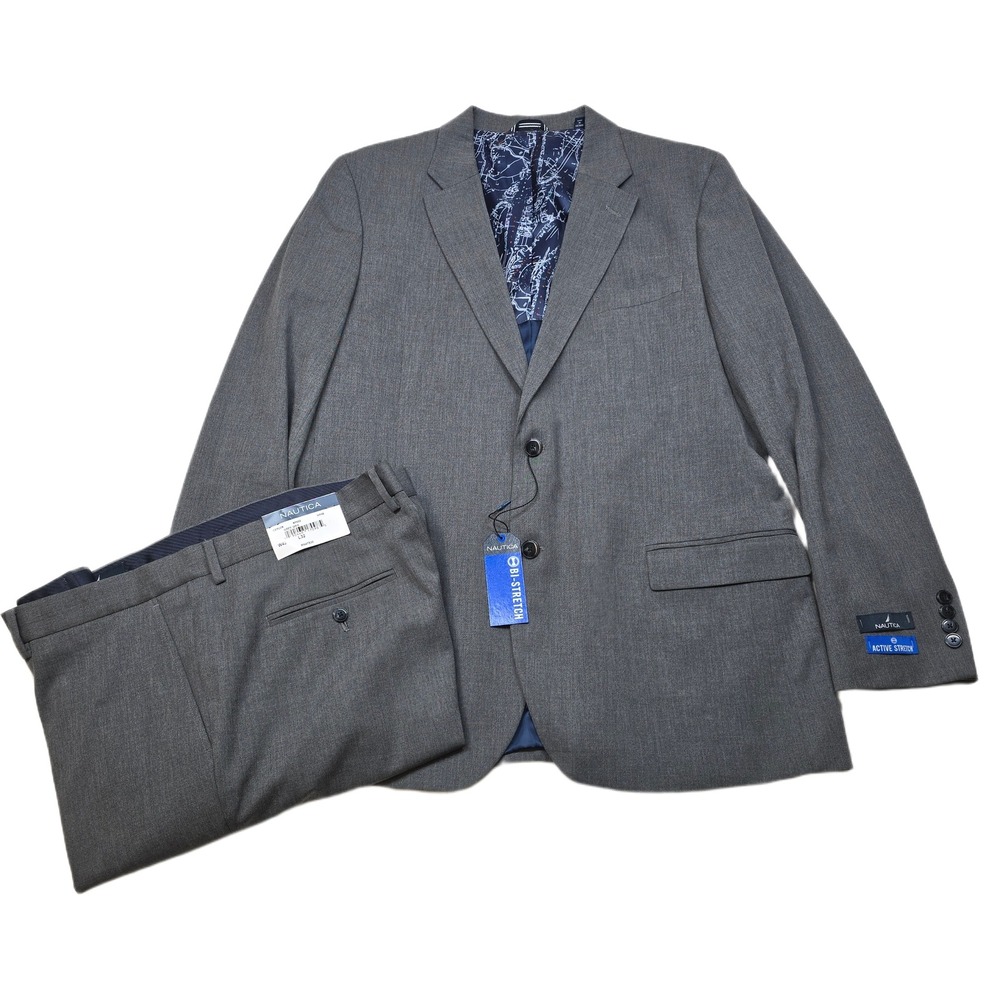Nautica Ventura Suit‎ Mens 46L 46 2 Piece Pants 42x32 Gray Active Bi-Stretch NEW